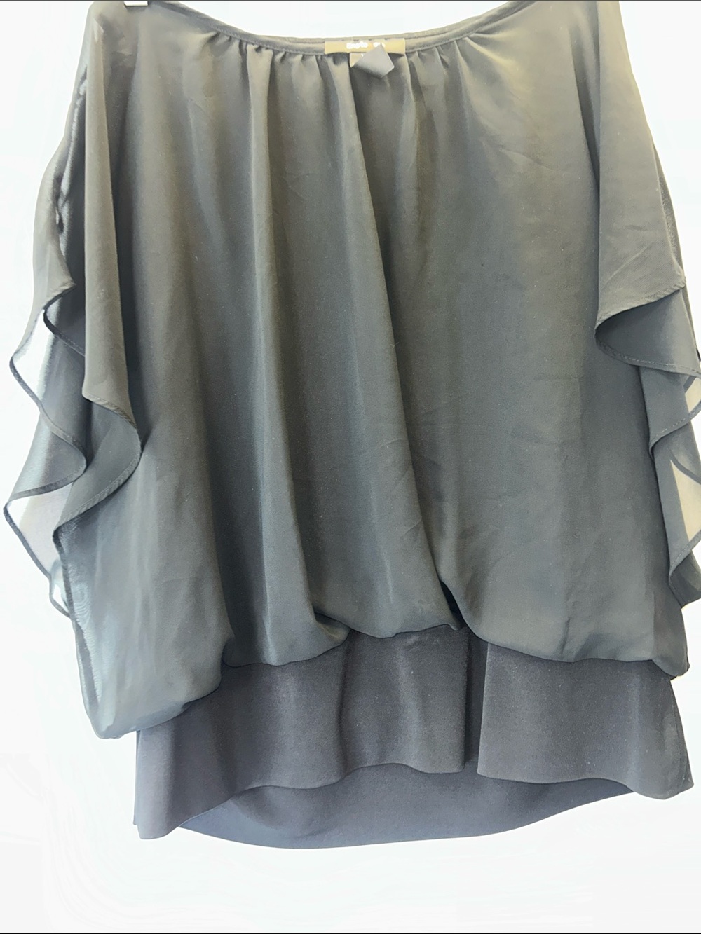 Style & Co. Black Layered Chiffon Flutter Sleeve Blouse